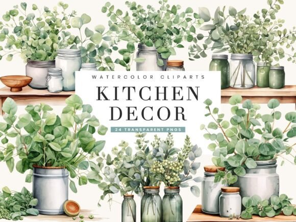 Download Watercolor Kitchen Decor Clipart Bundle - Decor clipart Collection