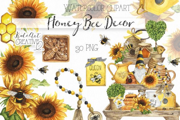 Download Watercolor Honey Bee Decor Clipart. - Decor clipart Collection