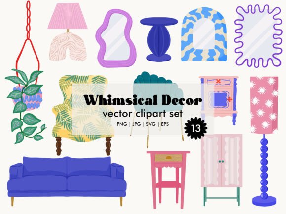 Download Whimsical Home Decor Clipart Set SVG - Decor clipart Collection