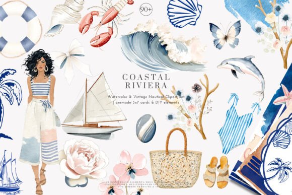 Download Watercolor Coastal Decor Clipart Set - Decor clipart Collection