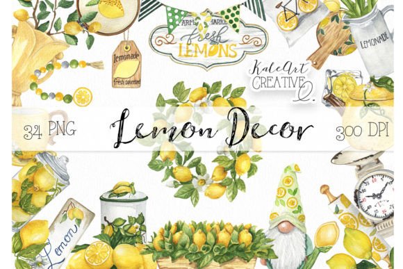 Download Watercolor Lemon Decor Clipart. - Decor clipart Collection