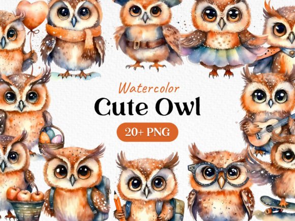 Download Bundle Watercolor Cute Owl Clipart PNG - Cute owl Collection