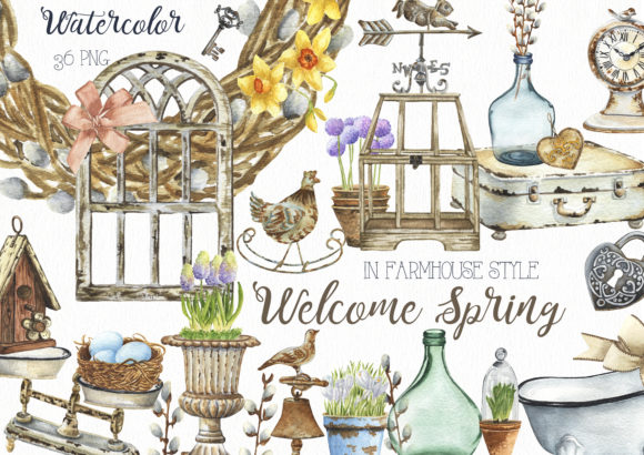 Download Watercolor Spring Farmhouse Decor Clipart - Decor clipart Collection