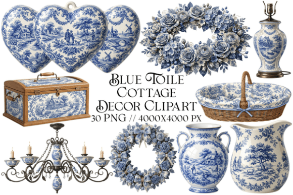 Download Blue Toile Cottage Decor Clipart - Decor clipart Collection