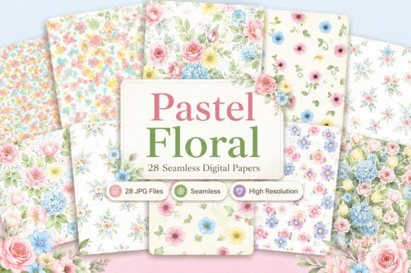 Download Pastel Floral Seamless Digital Paper Set - Pastel floral Collection