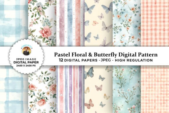 Download Pastel Floral &amp; Butterfly Digital Papers - Pastel floral Collection