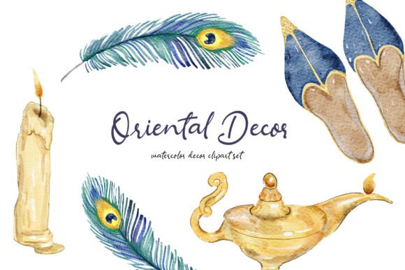 Download Watercolor Oriental Decor Clipart Set - Decor clipart Collection